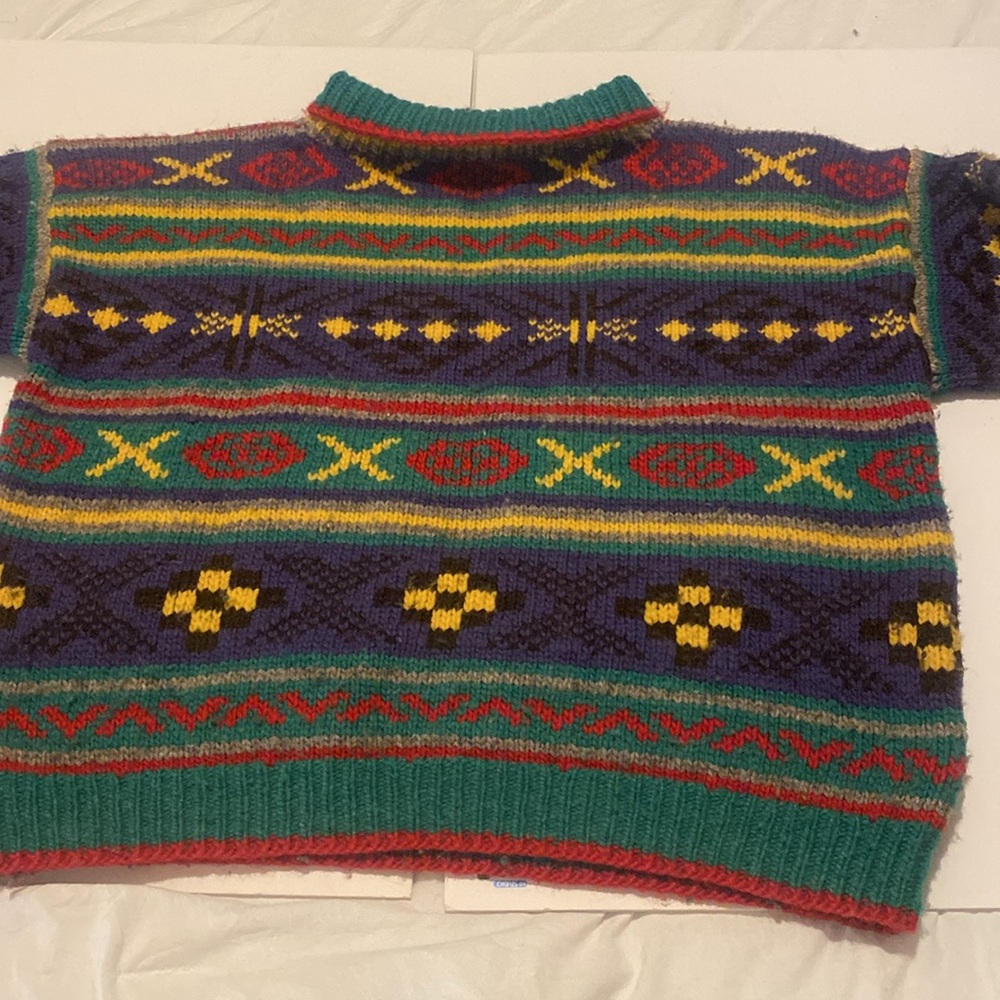 Stunning Vintage Hand Knit Boxy Colorful Sweater - Picture 6 of 10